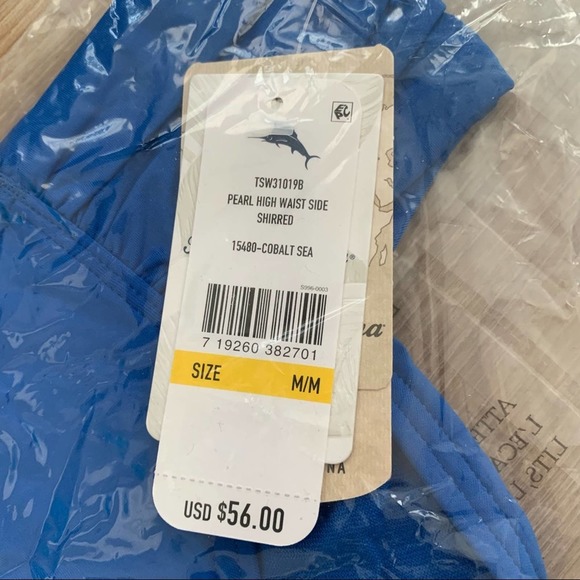 Tommy Bahama Pearl High Waist Side Shirred Bikini Bottoms in Cobalt Sea - Picture 5 of 7